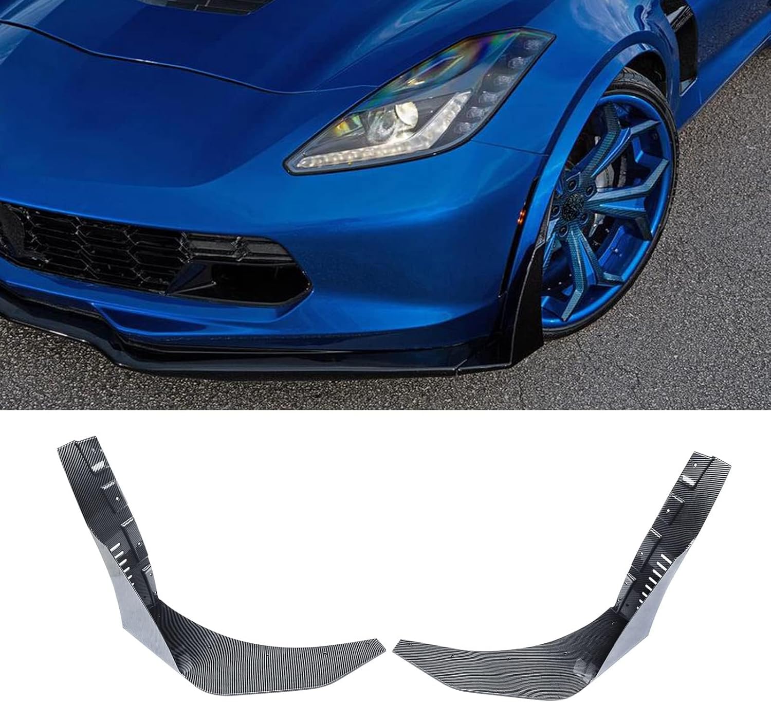 NINTE Front Splitter Extension Winglets for 2014-2019 Chevrolet Corvette C7 Z06 Z07 Stingray ABS Painted Carbon Fiber Coating Front Bumper Corner Spoiler