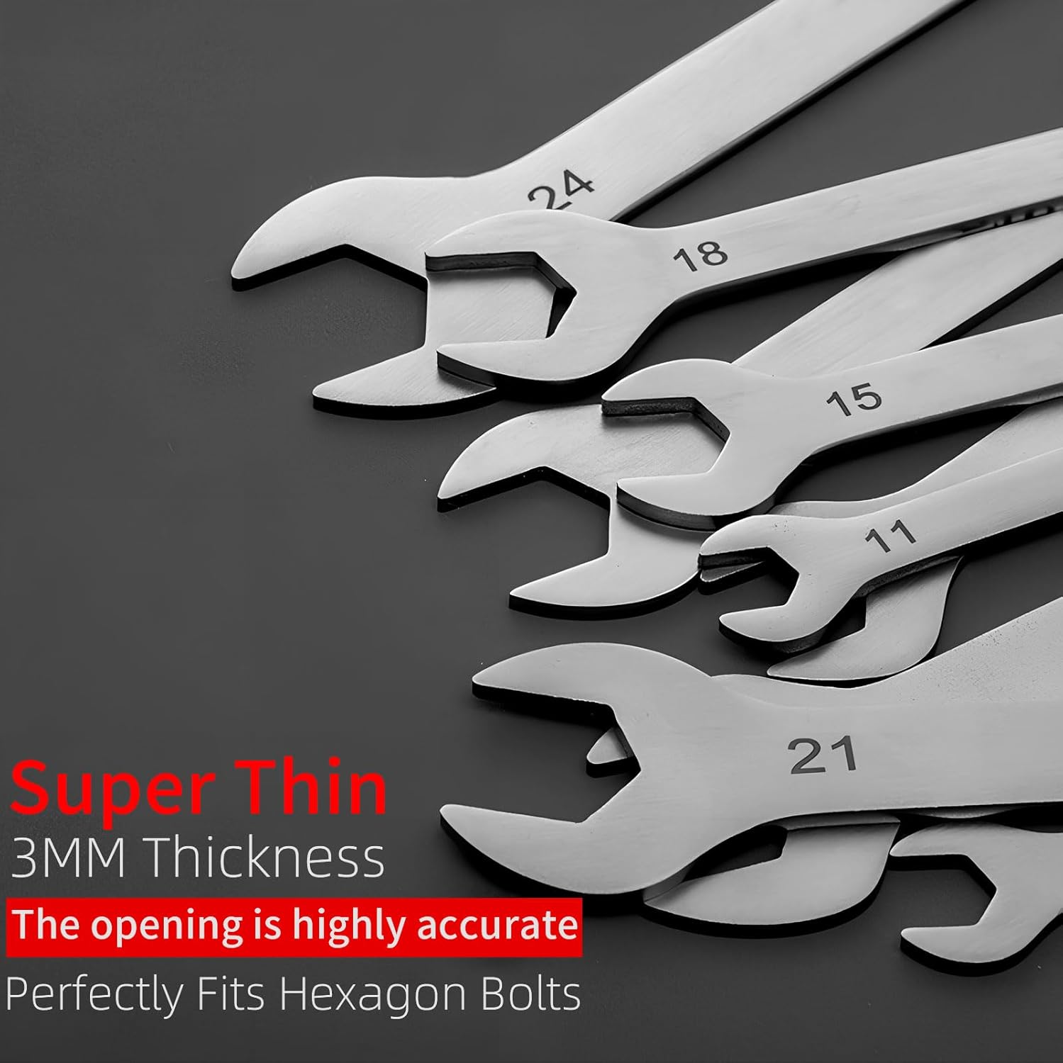 プロフェッショナル薄型レンチ8個セット メートル法と標準 - 420SS