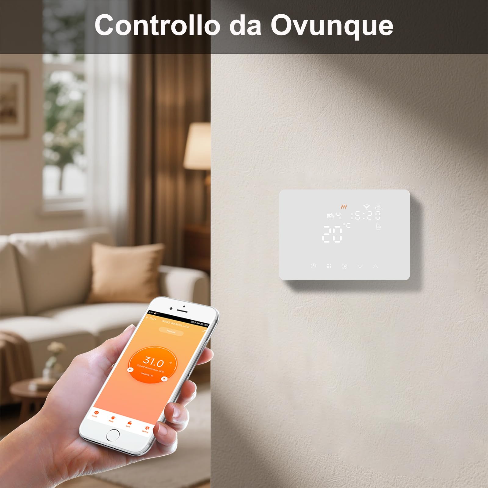 KETOTEK Termostato Caldaia WiFi Programmabile 220V 5A Alexa Compatibile, Cronotermostato Caldaia Digitale Intelligente 503 da Parete, Tuya/Smart Life App Controllo, Contatto Secco, Bianco