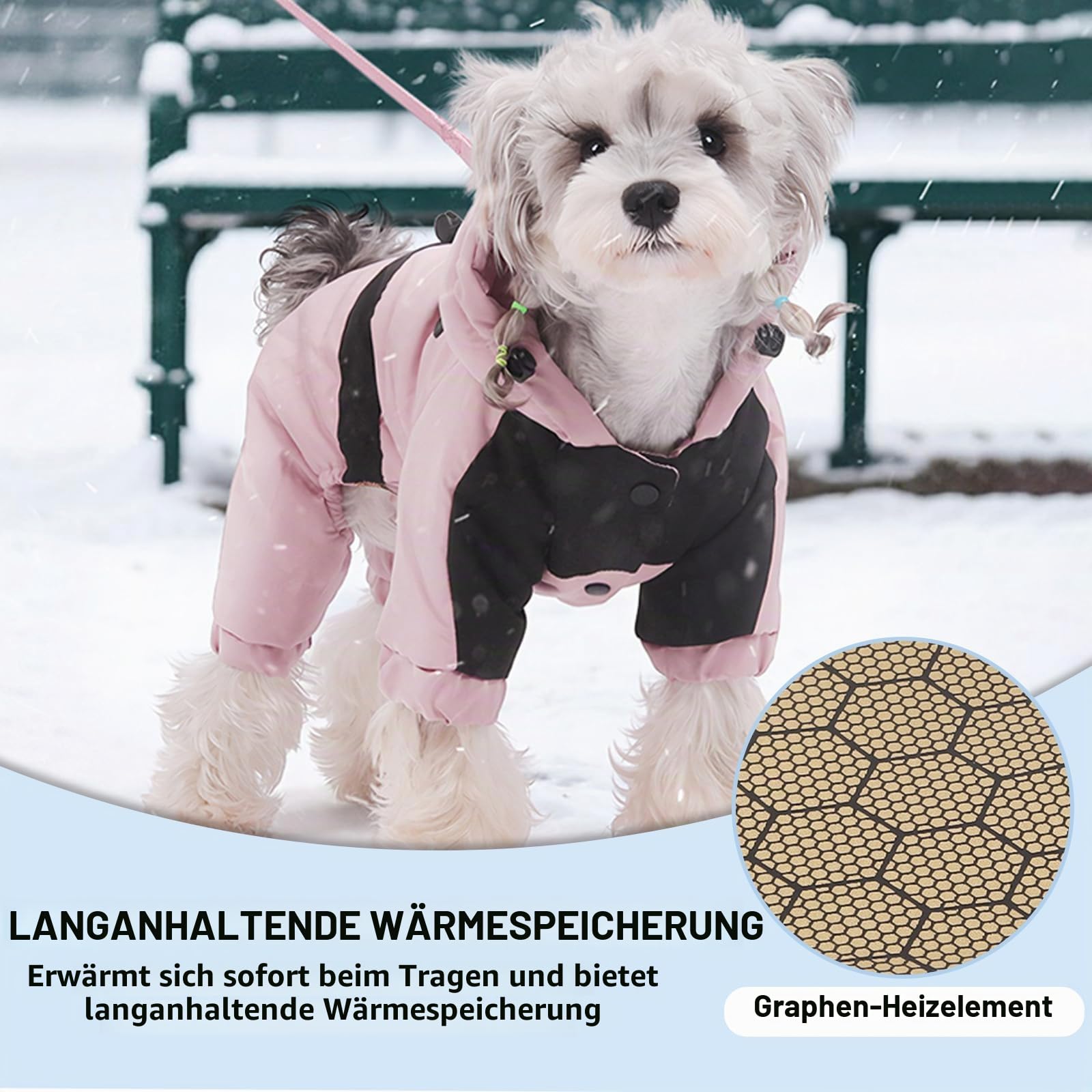 Warmer Hundemantel mit Kapuze, wasserdichter, winddichter Winter-Hundemantel für den ganzen Körper, Schneeanzug, verstellbare Kleidung für Haustiere bei kaltem Wetter (Rosa, M)