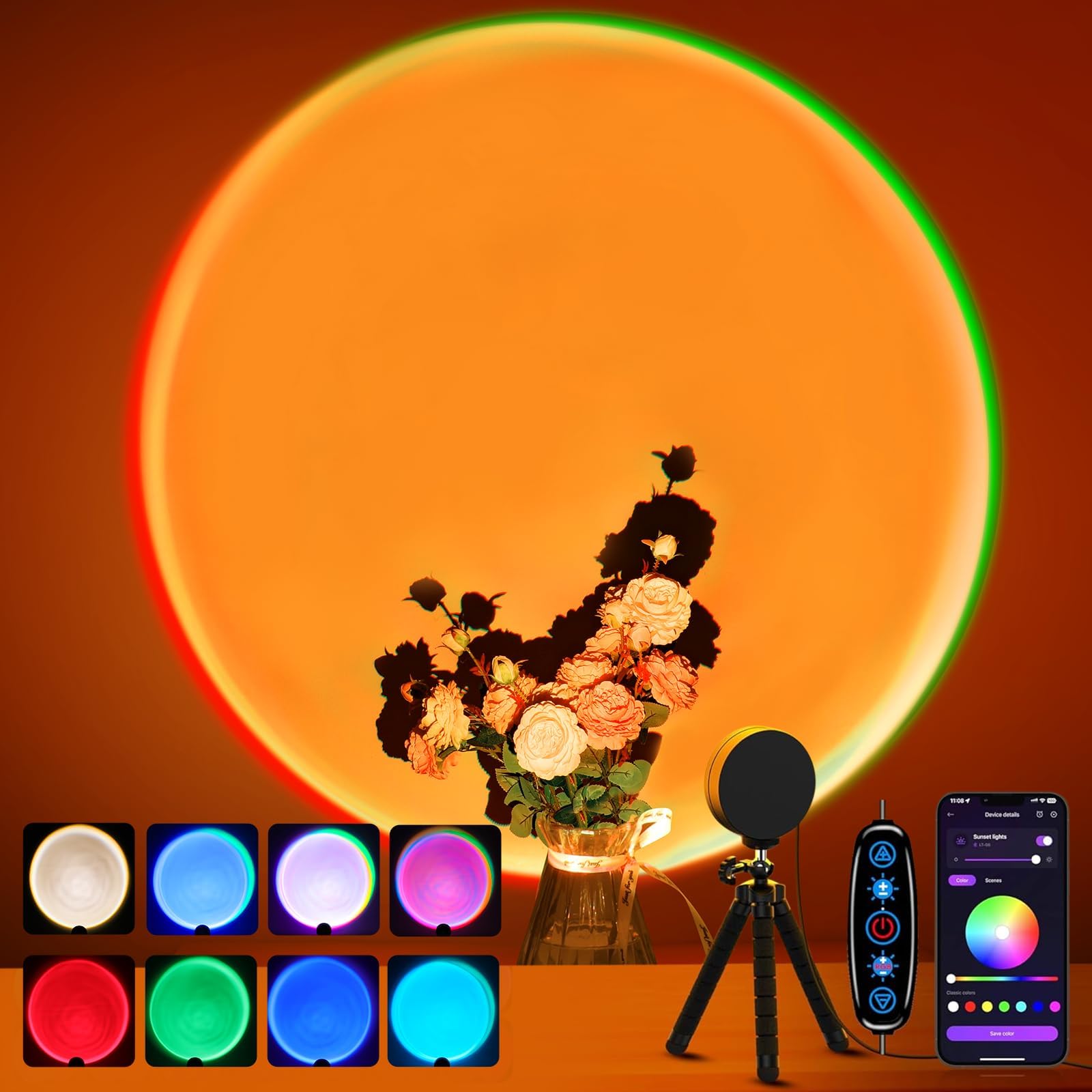 Lampe Projecteur Coucher De Soleil - Effet Halo Rouge/orange - Alimentation USB 5W - Réglable à 180° - Pour Décoration, Selfie, Ambiance