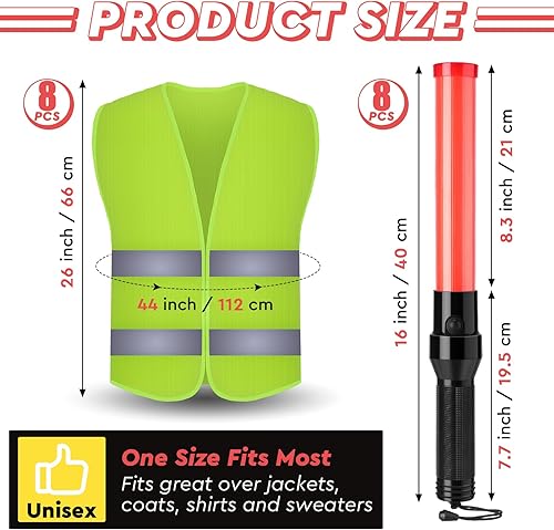 Miniatura 2 de Kanayu Juego de 16 chalecos de seguridad de alta visibilidad de 16 pulgadas, incluye 8 chalecos de seguridad reflectantes, 8 varitas de seguridad