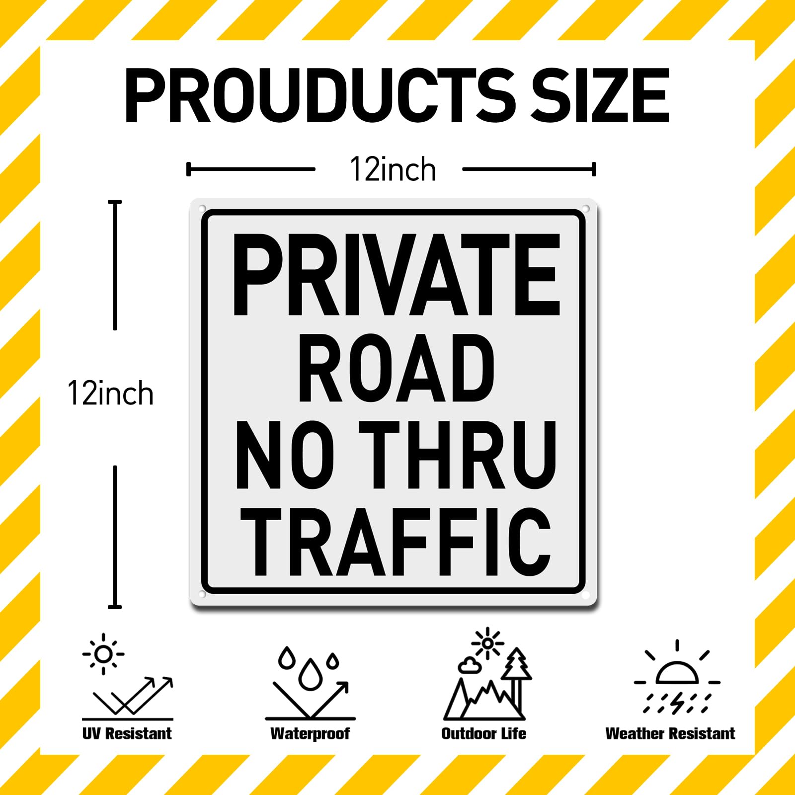 Cartello in alluminio con scritta "Private Road No Thru Traffic, No Trespassing Sign", "Private Drive", 30,5 x 30,5 cm