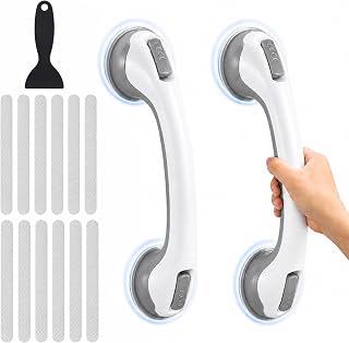 Grab Bars for Bathtubs and Shower,2 Pack 12" Bathroom Safety Handles with Strong Suction Cups, shower grips non slip stickers Balance Support for Shower & Bathtub, for Seniors Limited Mobility