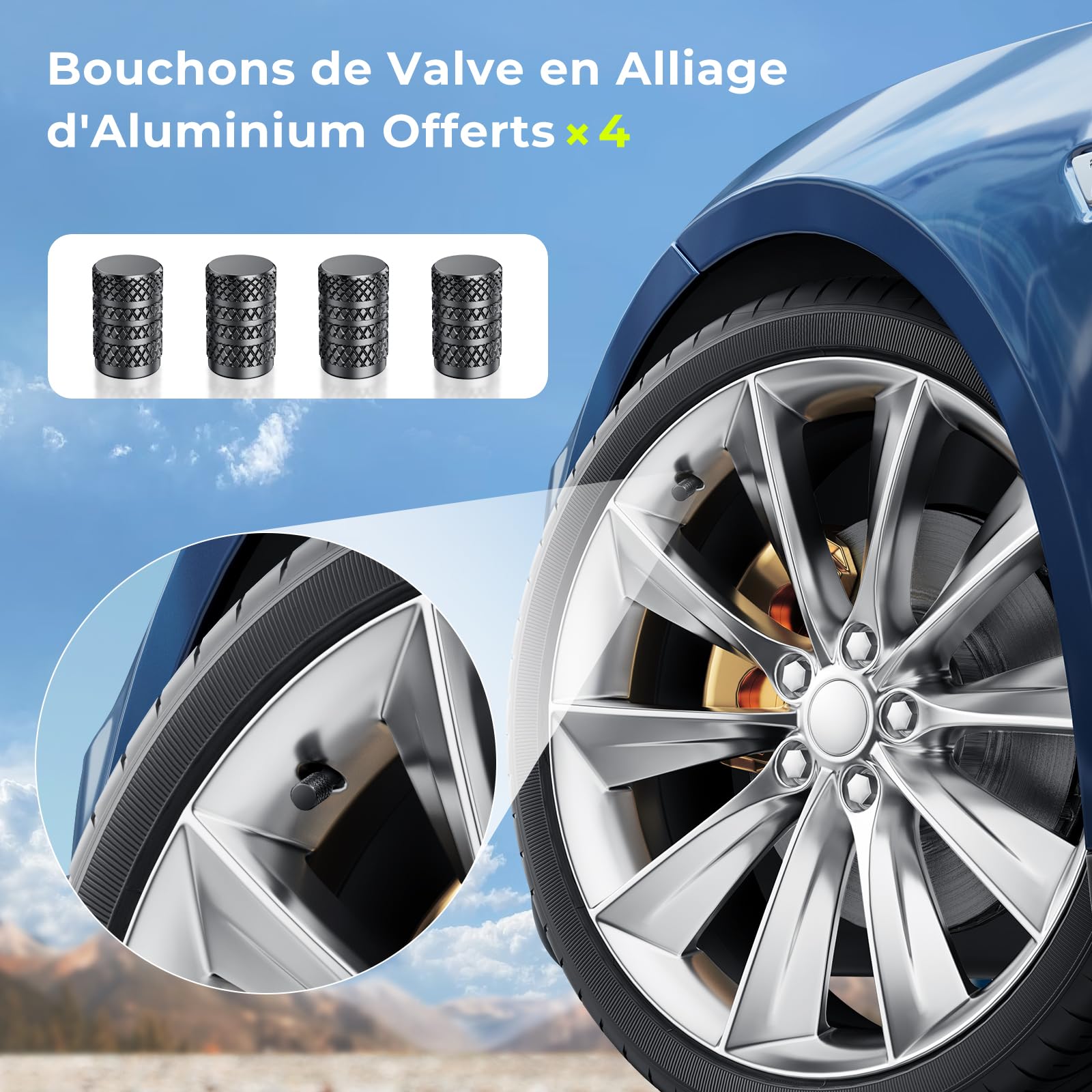 Syncwire Compresseur à Air Portatif - 10.35Bar Rapide Pompe à Air à Gonflage Pompe Gonfleur Pneus Voiture Car Inflator pour Voiture, Vélos, Motos, Balles, avec Bouchons de Valve de Pneu, Grand LCD