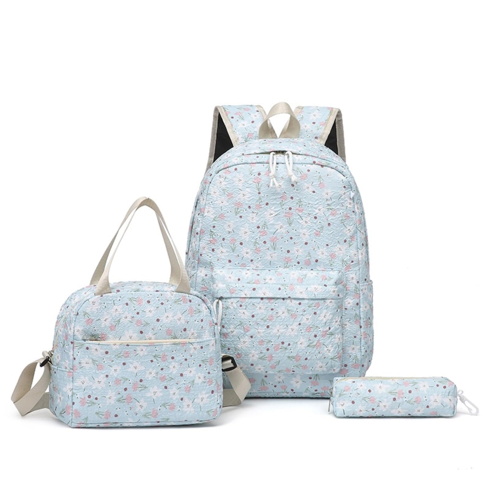 Zaino da Viaggio 3 in 1 Tiny-Floral Stampa Set Scolastico con Sacchetto A Pranzo E Borsa Matita per Ragazze Adolescenti