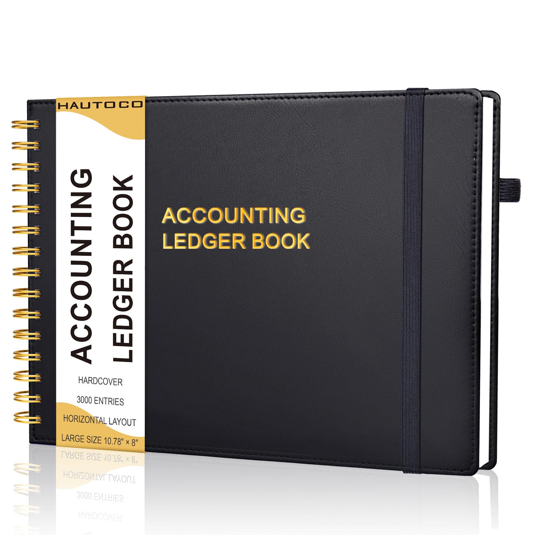HAUTOCO Hardcover Accounting Ledger Book for Small Business Bookkeeping Horizontal Money Expense Tracker Notebook with 2 Storage Pouch, Personal Columnar Log Journal 10.78 x 8'', Black