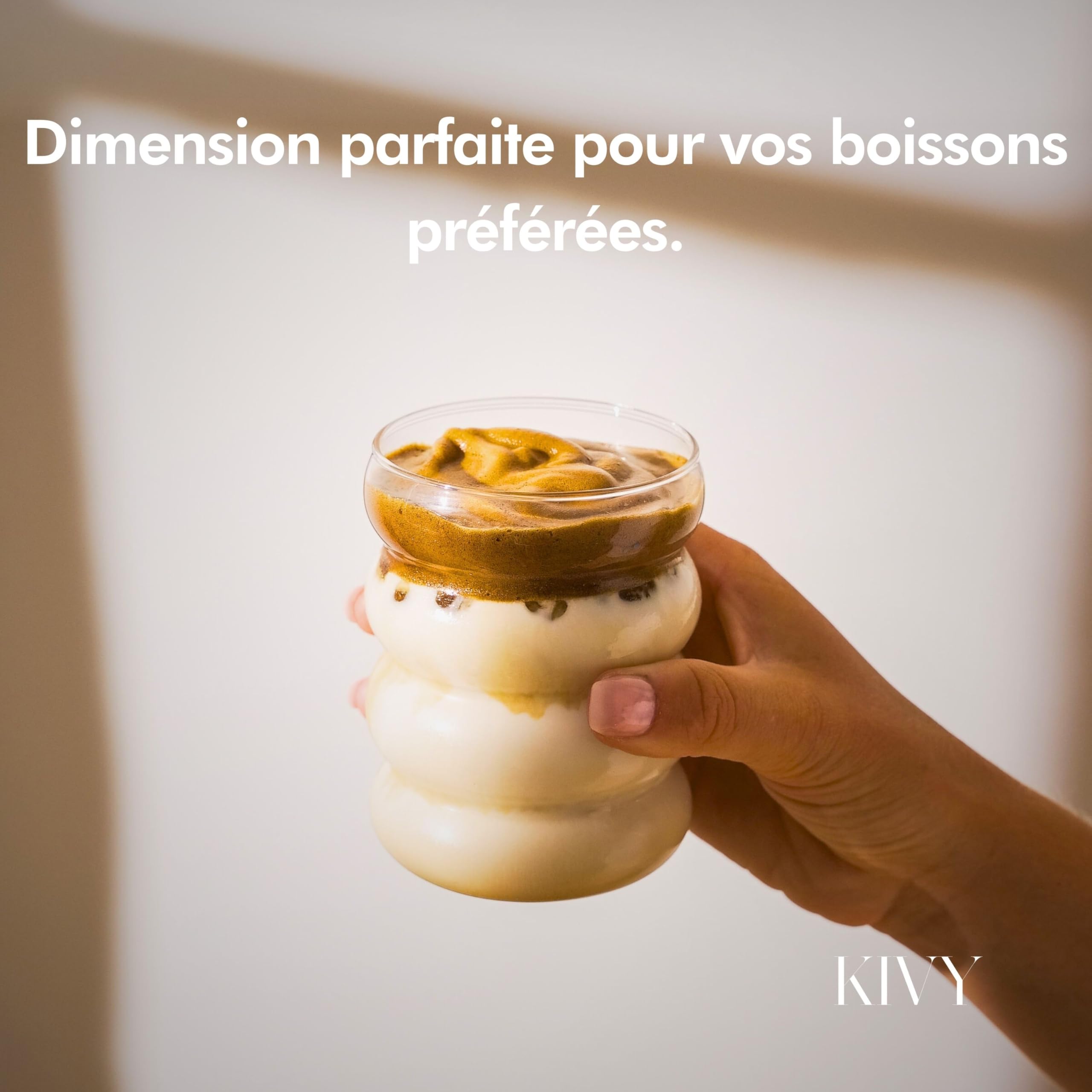 KIVY Set de Verre avec Paille [4x 350ml] - Verres à Eau, Café Glacé et Matcha - Verres à Café et à Latte Macchiato - Pour Smoothies, Jus et Cocktails - Verre à Bulles Effet Bubble - Sans BPA