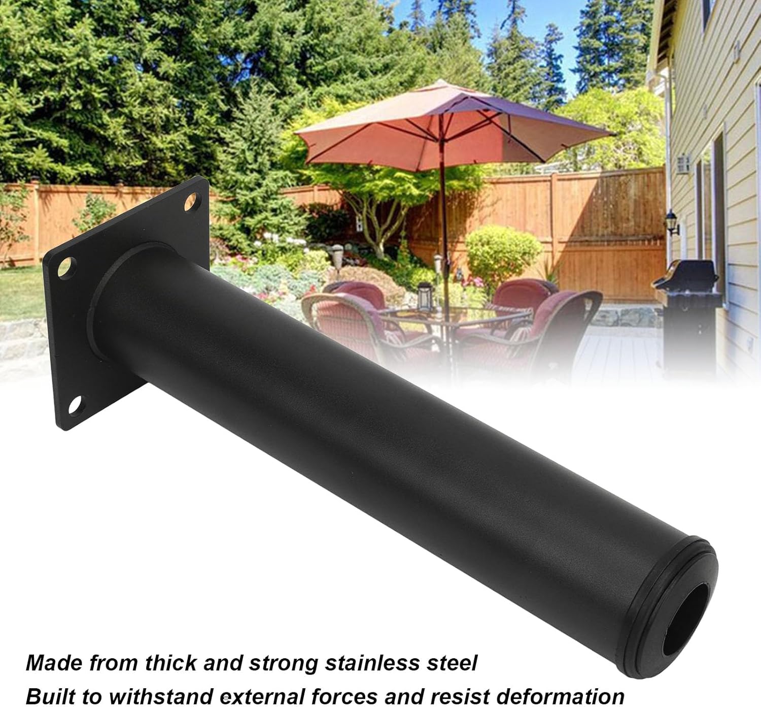 Deck Umbrella Mount Flag Pole Holder Base Bracket Adjustable Table Umbrella Stand Sturdy Stainless Steel Construction for Garden Backyard Balcony Patio Outdoor Use
