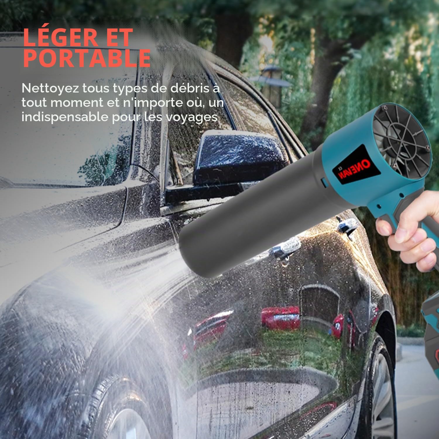 ONEVAN Souffleur Turbo sans Fil, 648km/h souffleur a Batterie sans balais avec 2 Batteries 6Ah, Force de soufflage 2kg, souffleur de Feuilles Puissant, souffleur Jardin per Feuilles, Neige, Gravier