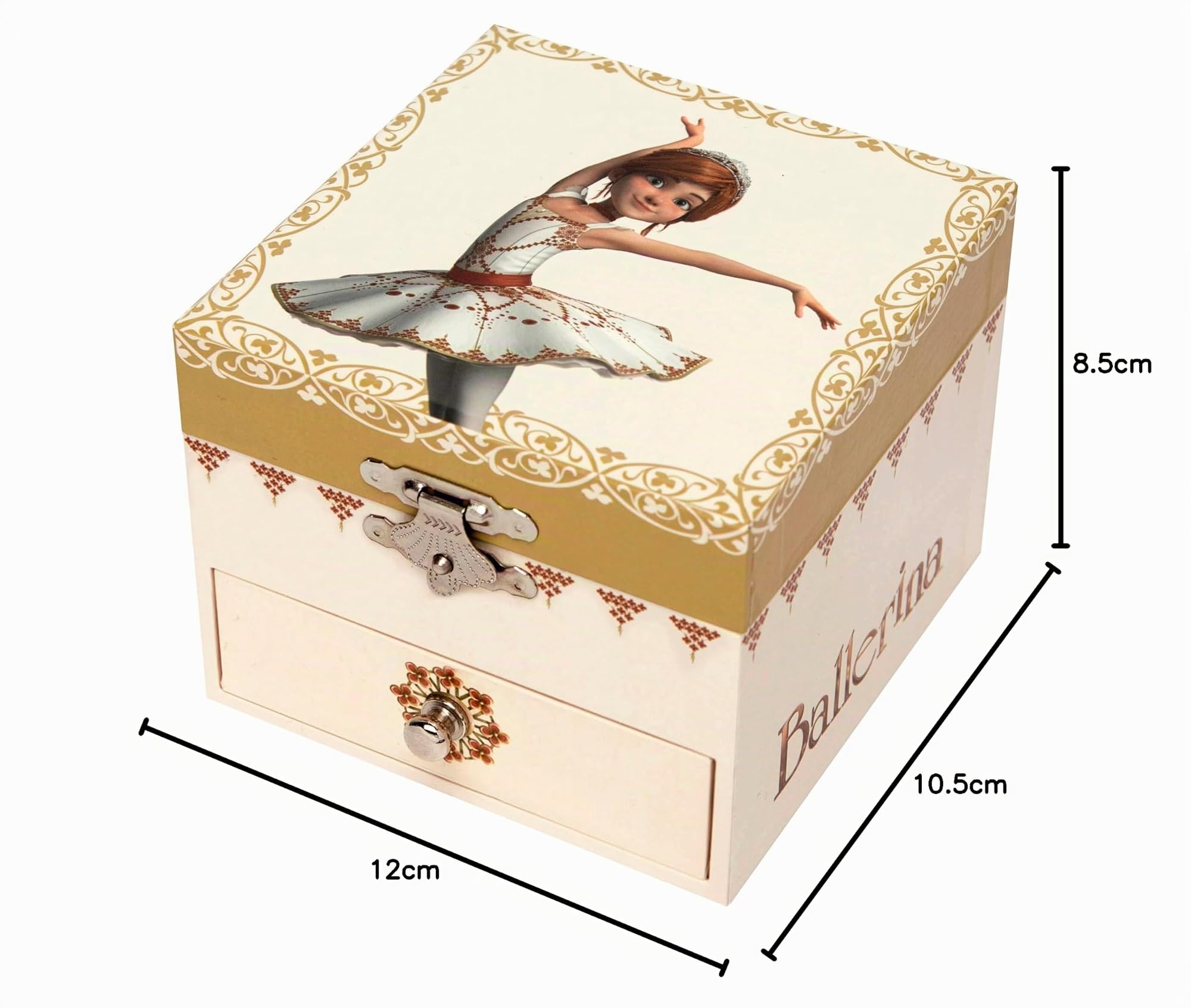 Trousselier 6260703 Musikspieldose für Kinder, Ballerina, nachtleuchtend, Schmuckschatulle mit ausziehbarer Schublade, Schmuckkästchen, Aufbewahrung