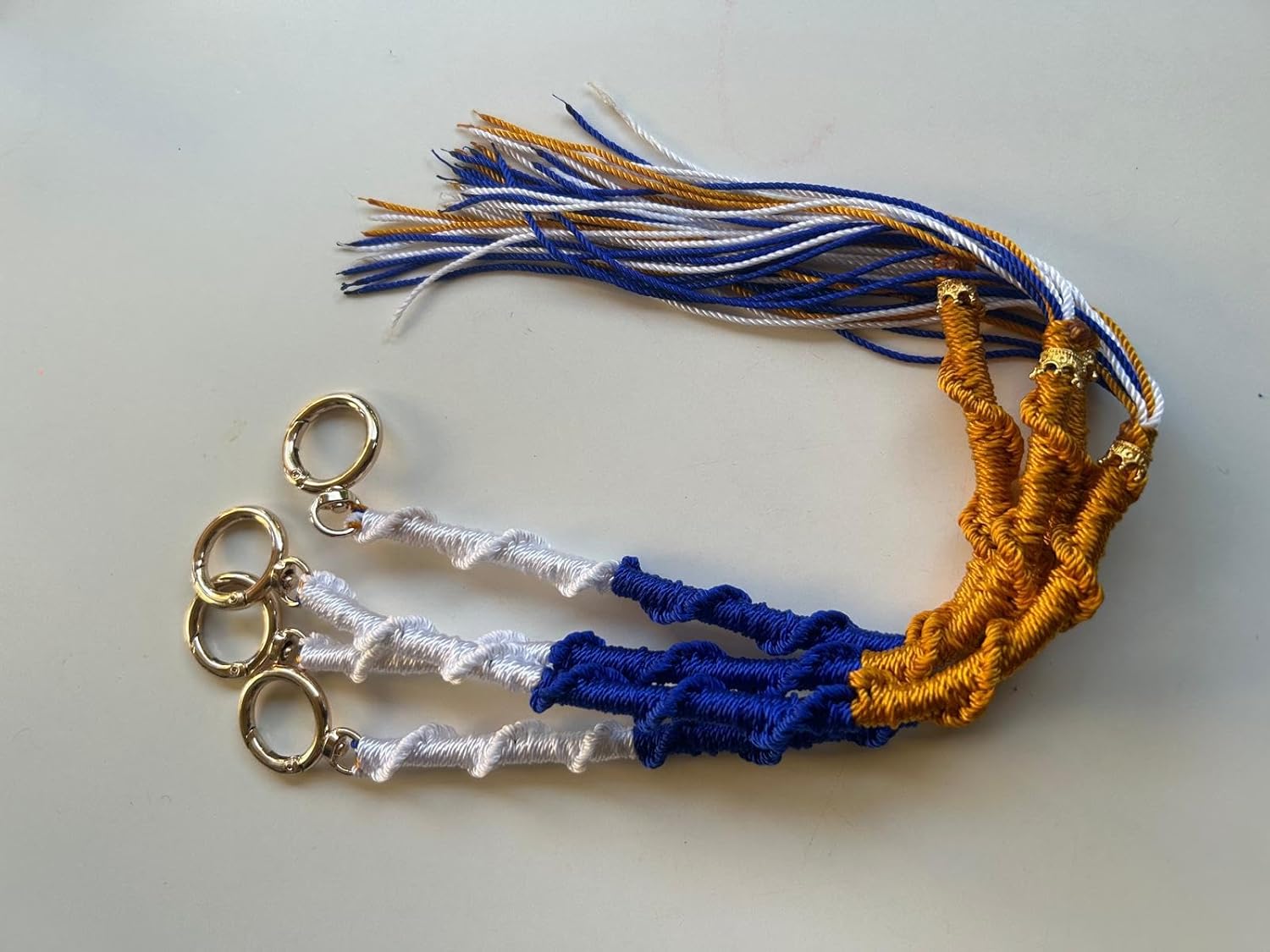 Tassels/Tzitzit knots/Blue and white fringes/Religious Accessories/Traditional Garments/Handcrafted/Israel fringe/Hebrew man’s appeal/wools tzitzit/Torah attire/Tzitzit (White, Blue and Gold)