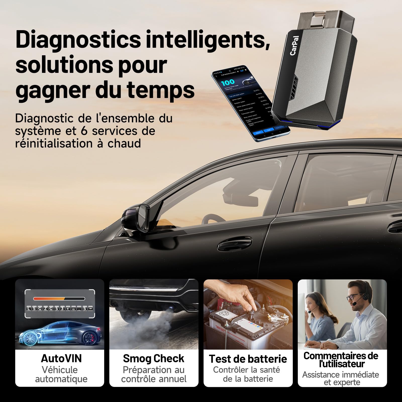 TOPDON Carpal-A Valise Diagnostic Auto, Scanner OBD2 Tous systèmes, Diagnostic Voiture Bluetooth sans Fil, 6 Services de Réinitialisation, AutoVIN, Inspection Moteur, Smog Check, Guide de Réparation