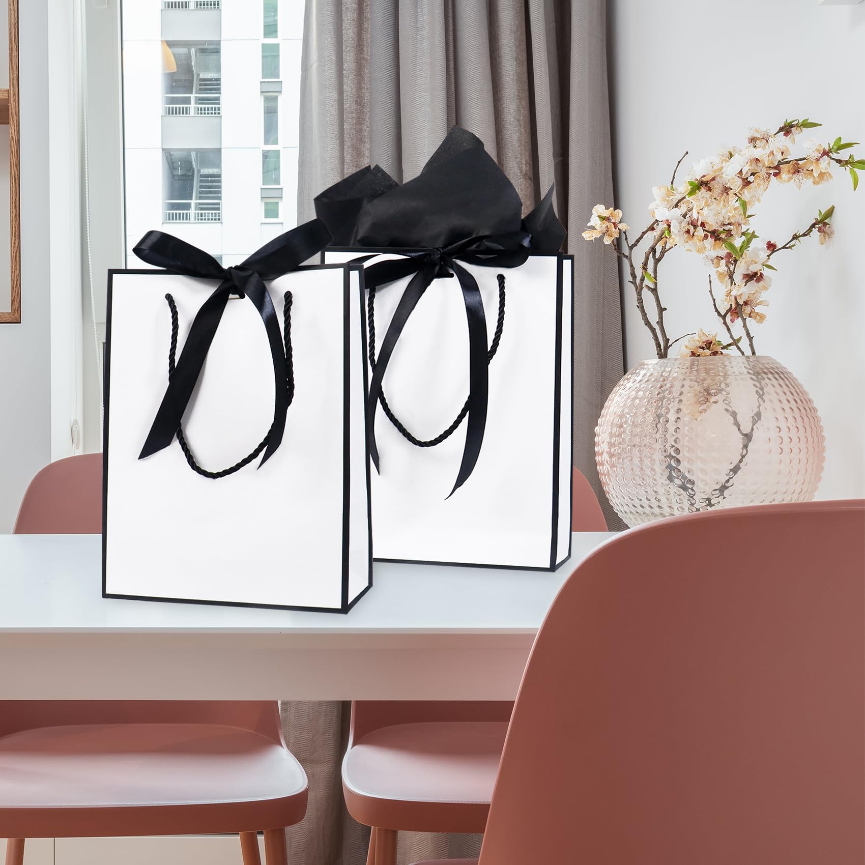 2 Stück Champagner Geschenktüten Set Mit Seidenpapier & Grußkarten