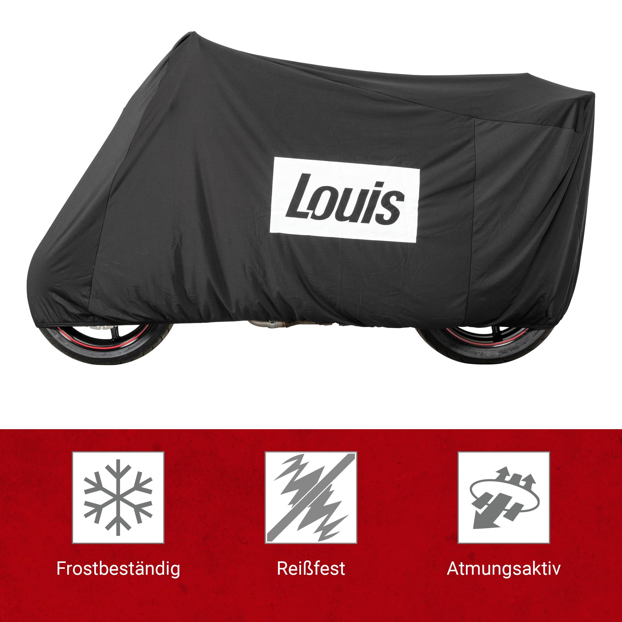 Louis Indoor Motorrad Abdeckplane Stretch, Atmungsaktiv, Reißfest, Frostbeständig, Lackschonend, Schutz vor Staub & Schmutz, Elastisch & Anpassungsfähig, Rundum Gummizug, XL-XXL