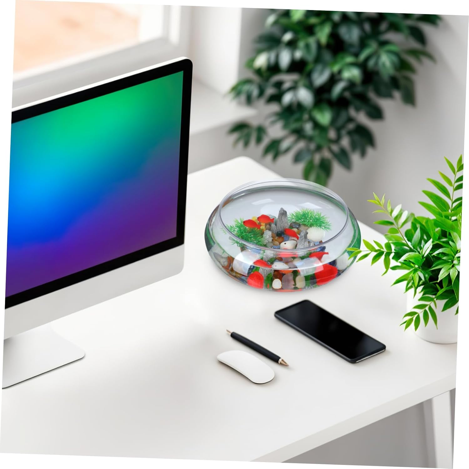 2pcs Transparent Small Fish Tank Round Aquarium Bowls Unbreakable Plastic Goldfish Breeding Box for Office Desktop Home Decor