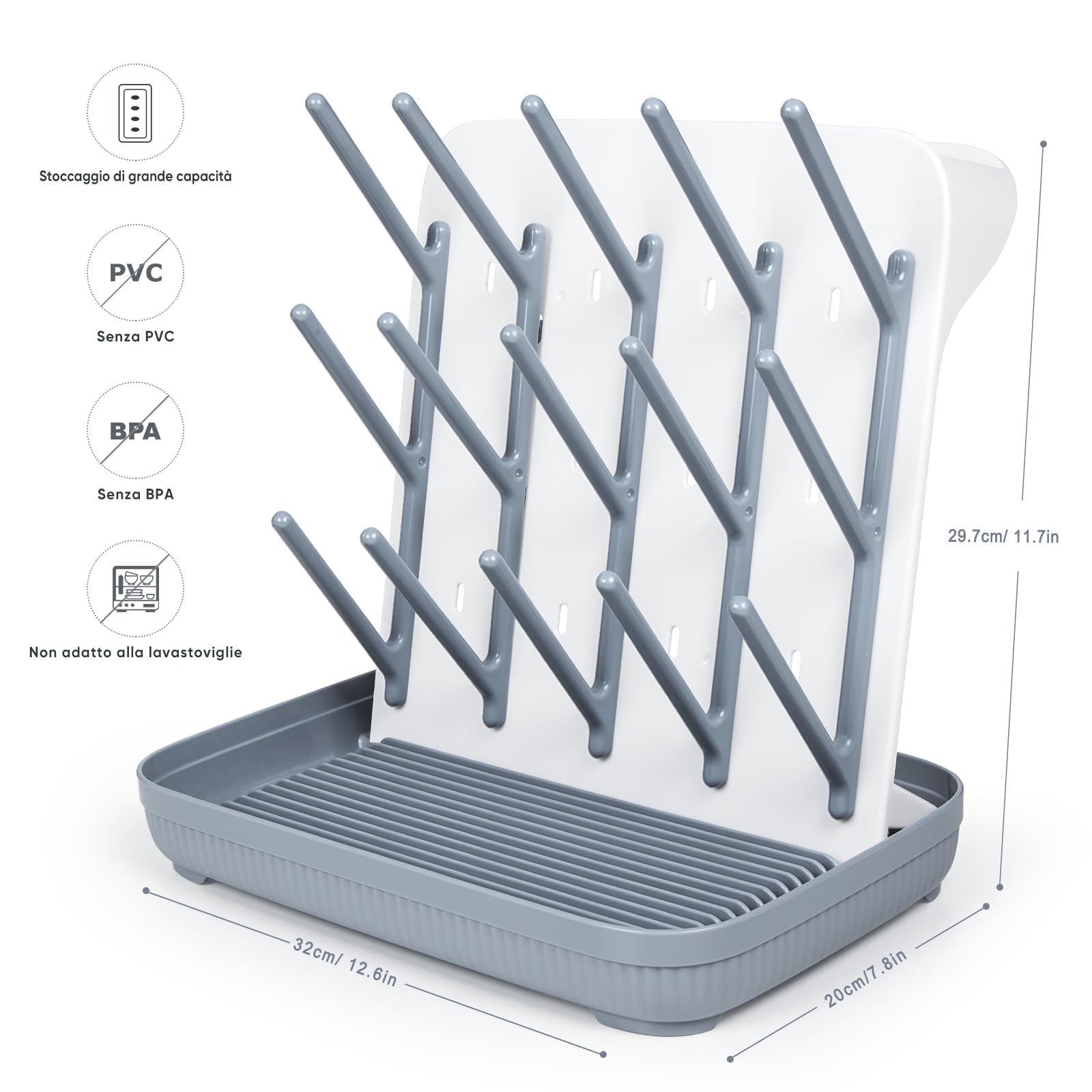 Estante de Secado de biberones: Soporte Vertical Grande para secador de biberones - Estante de Secado de pie para Ahorrar Espacio para biberones y Limpieza de Piezas de Bomba (Gris)
