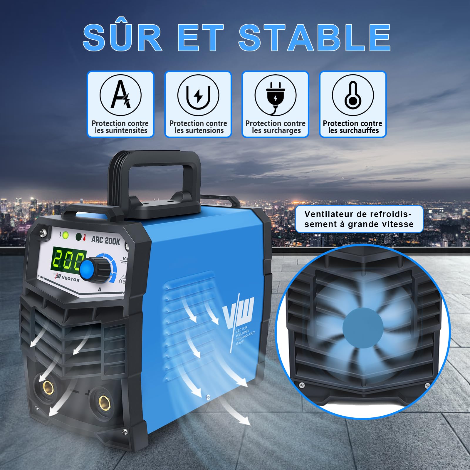 VECTOR Poste à Souder à l'Arc 200A Poste a Souder Inverter MMA Appareil de soudage à électrodes Soudure