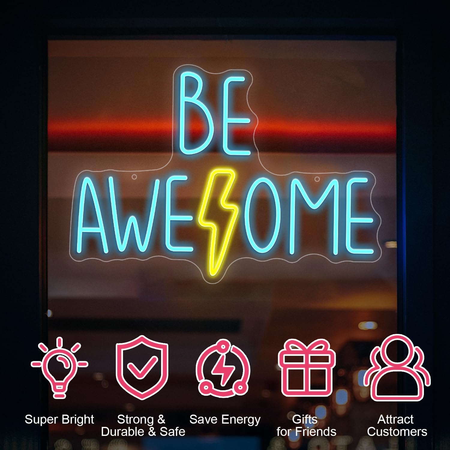 Be Awesome Neon Sign For Wall Decor Dimmable Words Led Light Up Sign Usb Powered Led Letters Neon Light For Classroom Bedroom Library Study Room Hostel Gym Office Backdrop Lights Wall Hanging Decor