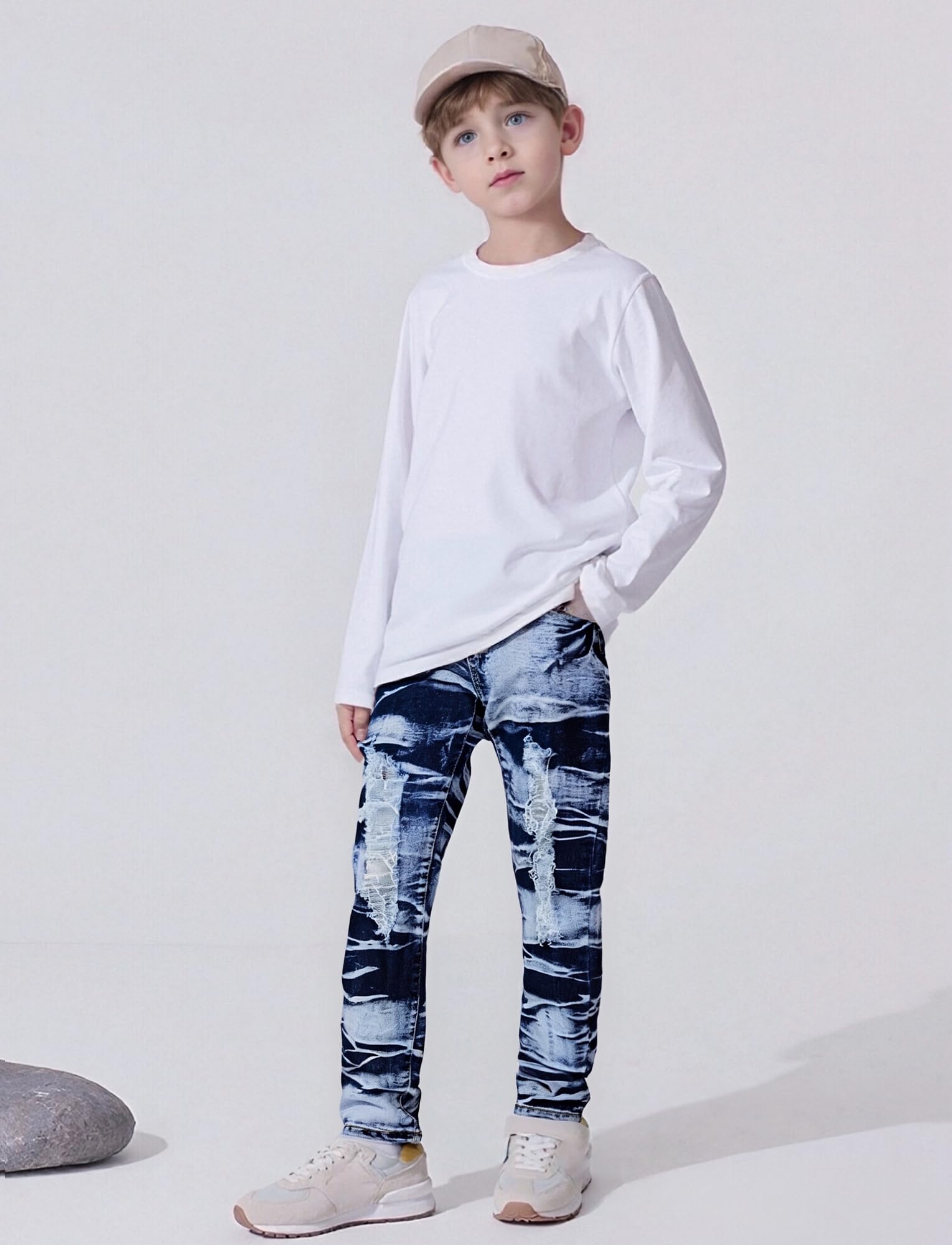 Happy Cherry Jeans Skinny Strappati Bambino Ragazzo Pantaloni in Denim Slim Fit Jeans con Tasche 7-16 Anni