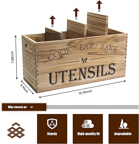Miniatura 2 de Soporte para utensilios para panaderos y cocinas de autocaravana  Organizador de encimera de madera extra grande con 4 compartimentos para