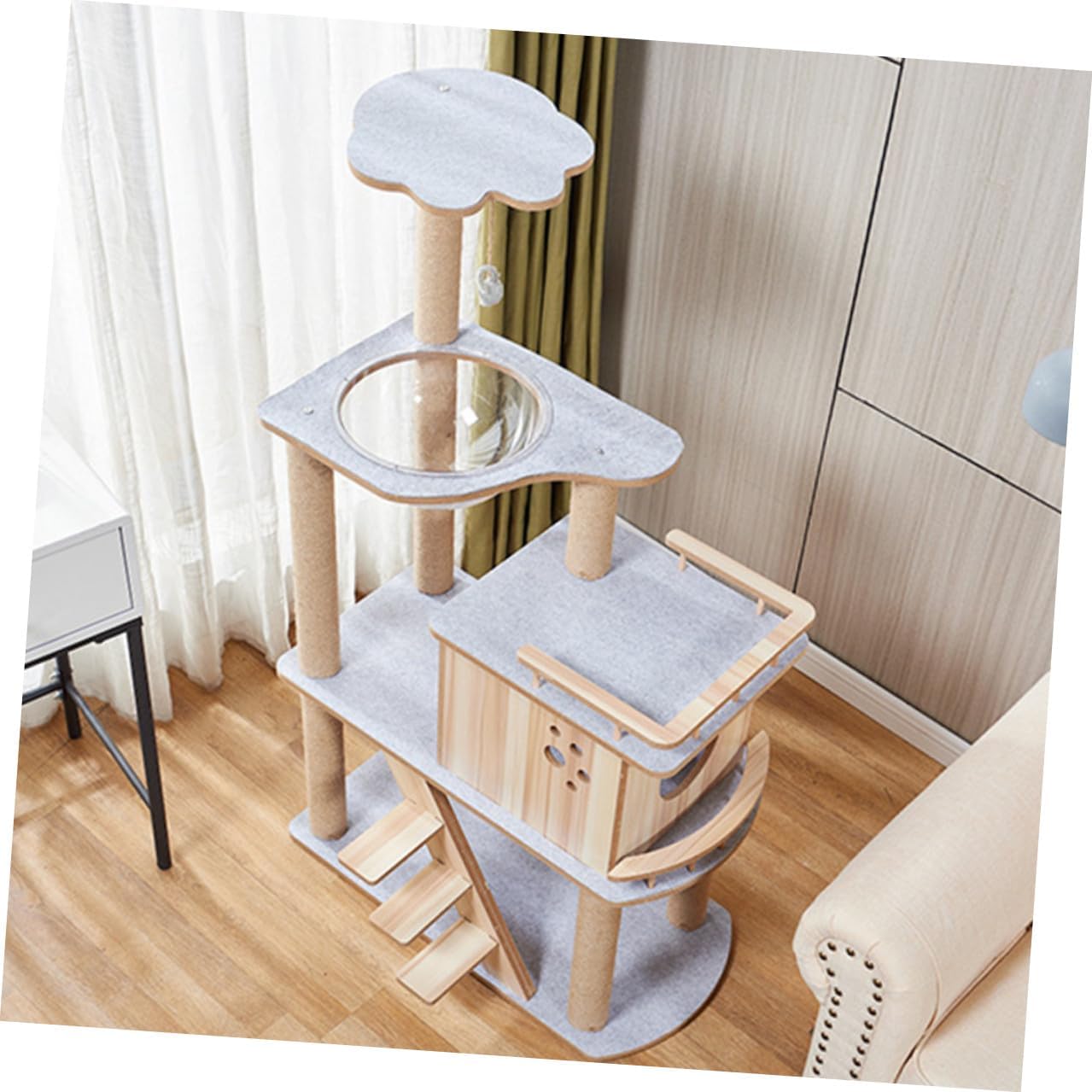 Solid Wood Cat Tree Tower with Multi-Layer Felt Cover Large Indoor Cat Climbing Stand and Scratch Post for Seasons Sturdy Pet Supplies Furniture