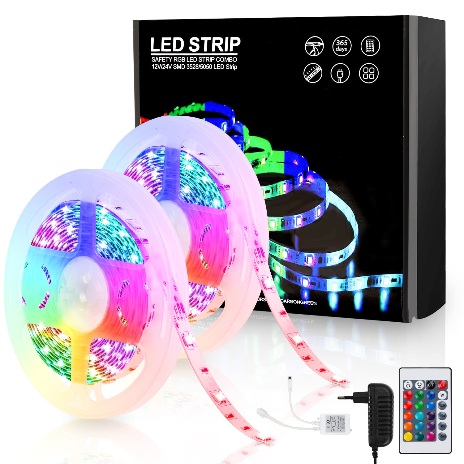 Gimisgu Striscia LED RGB 9 m (4 + 5 m), 5050 SMD, con telecomando a 24 pulsanti, 12 V, autoadesiva, per casa, camera da letto, TV, cucina, feste