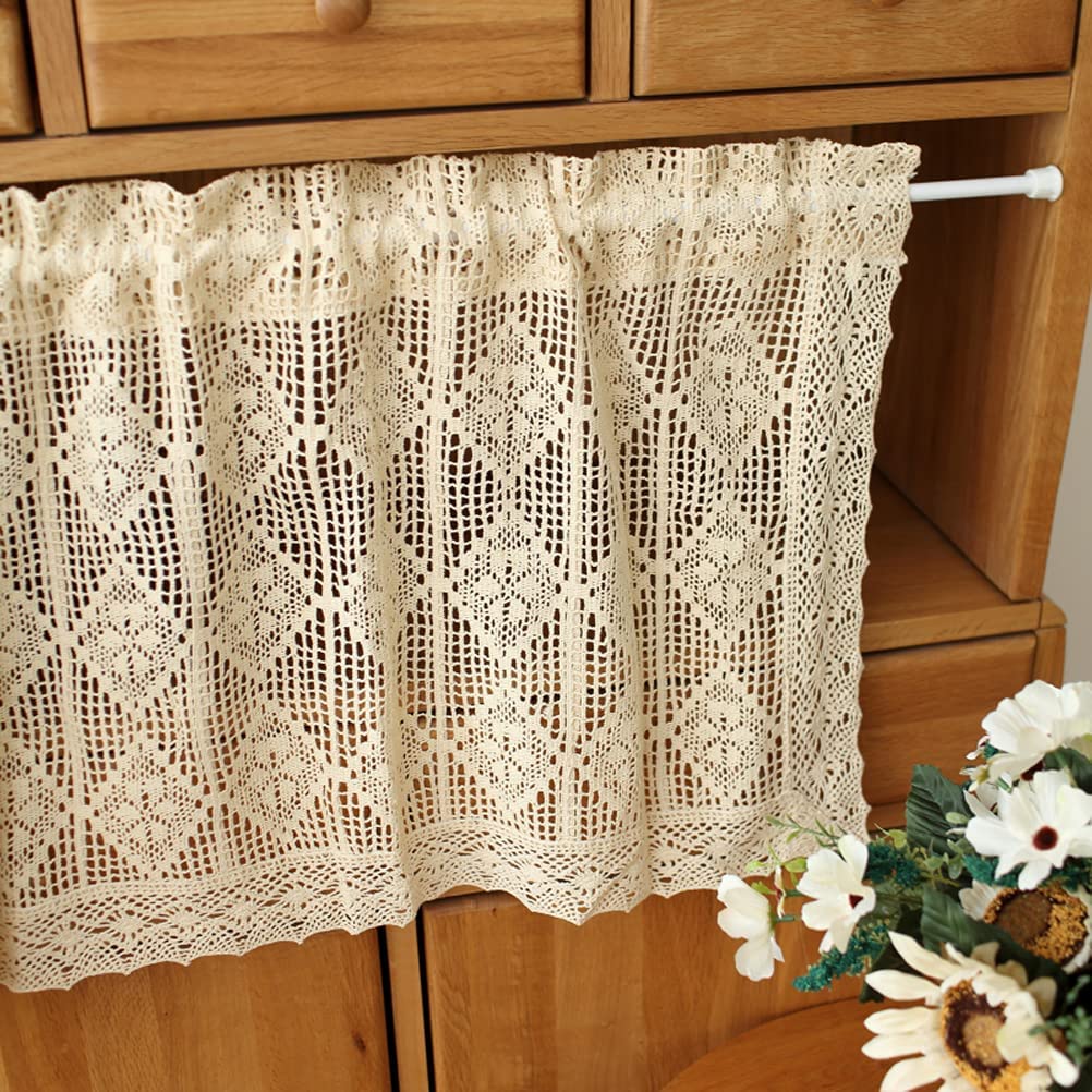 Rideau De Fenêtre En Coton Crocheté Main - Style Rustique Vintage, Dimensions 40x150 Cm, Couleur Beige, Pour Cuisine Ou Chambre - 4