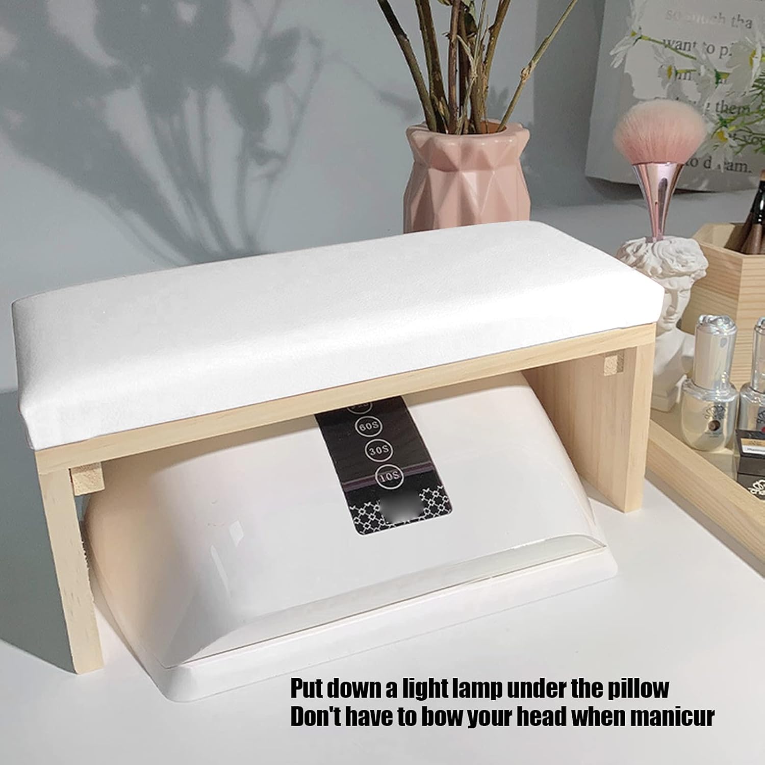 Nail Arm Rest Manicure Table Station for Nail Polish PU Leather Arm Rest Nail Hand Pillow Mat Soft Wooden Stand Arm Rest Cushion for Nail Salon Home(White)