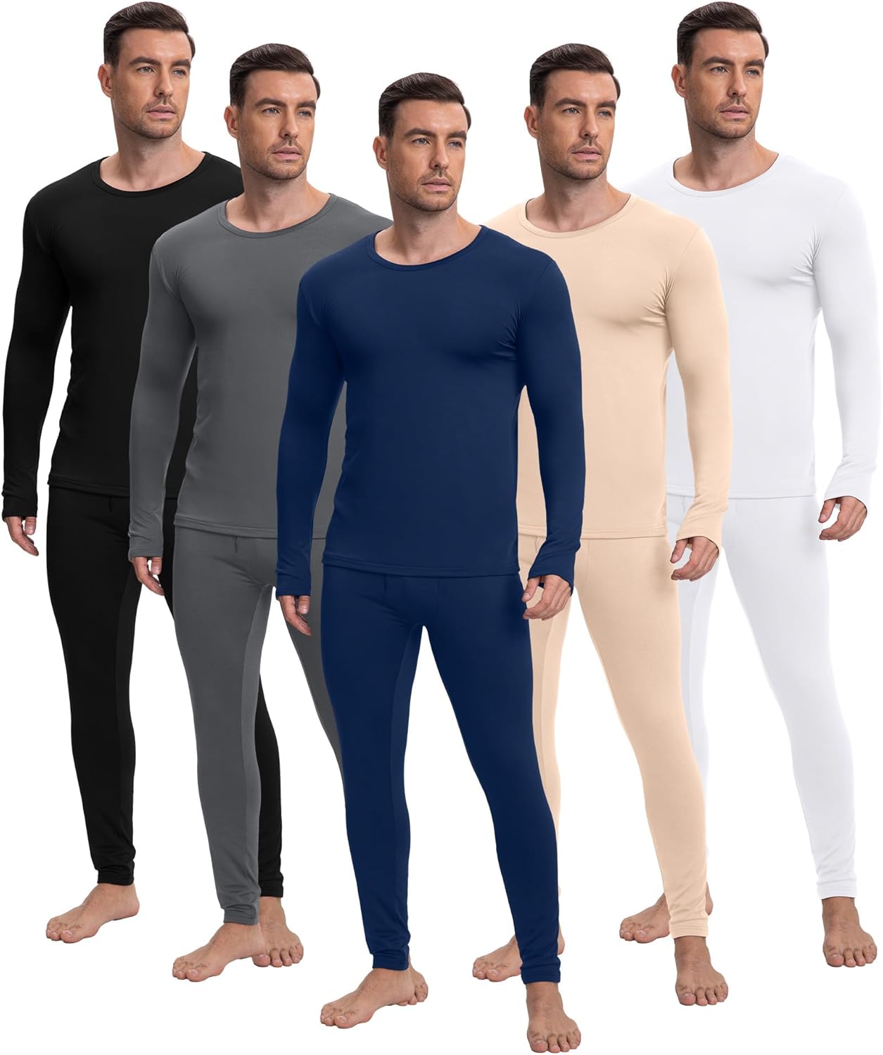 Patelai 5-Piece Men’s Thermal Fleece Base Layer Set for Winter