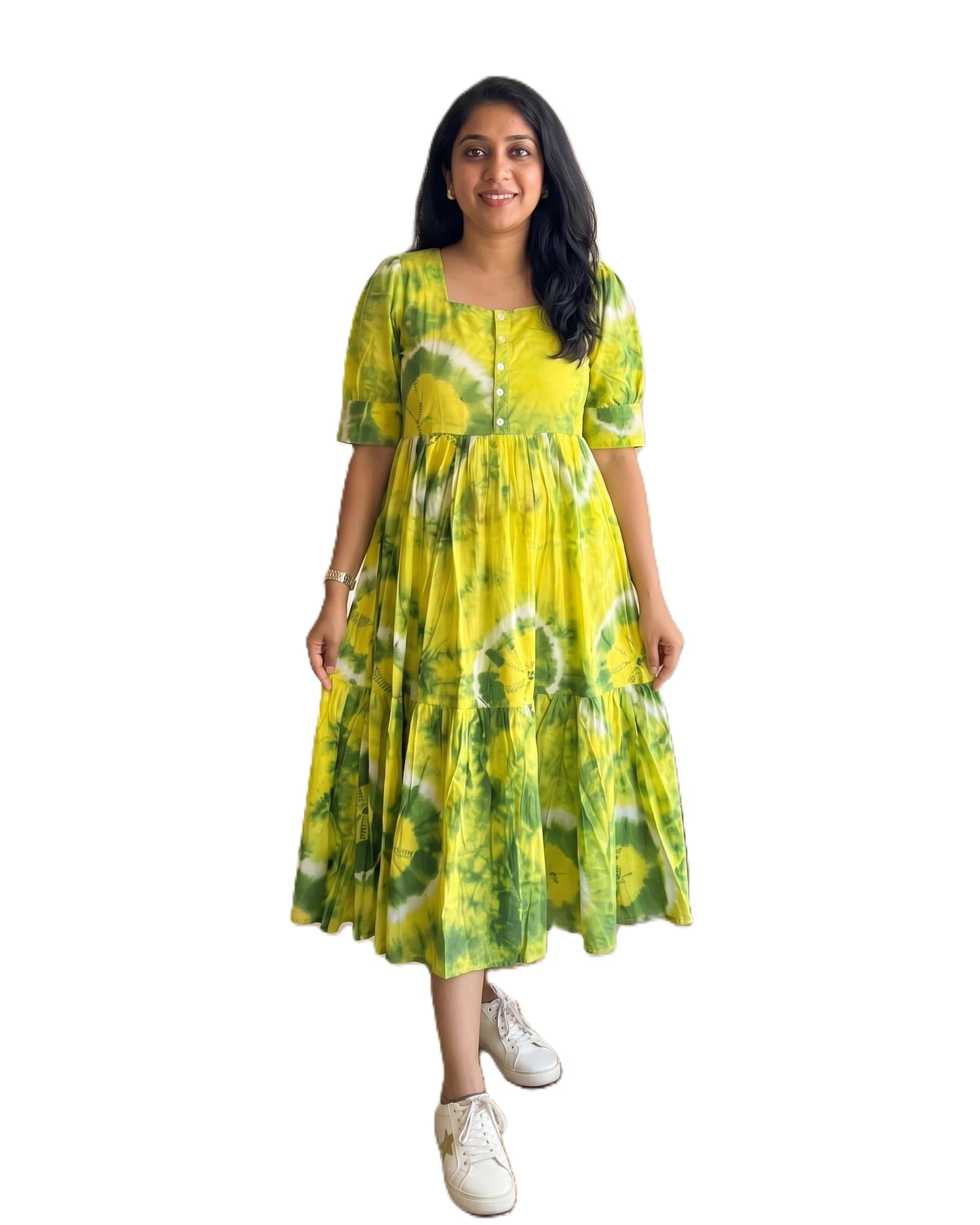 Women's Pure Cotton Tie-Dye Tiered Midi Dress | Flared A-Line Casual One Piece | Summer Boho Swirl Print Dress for Women & Girls-image-19