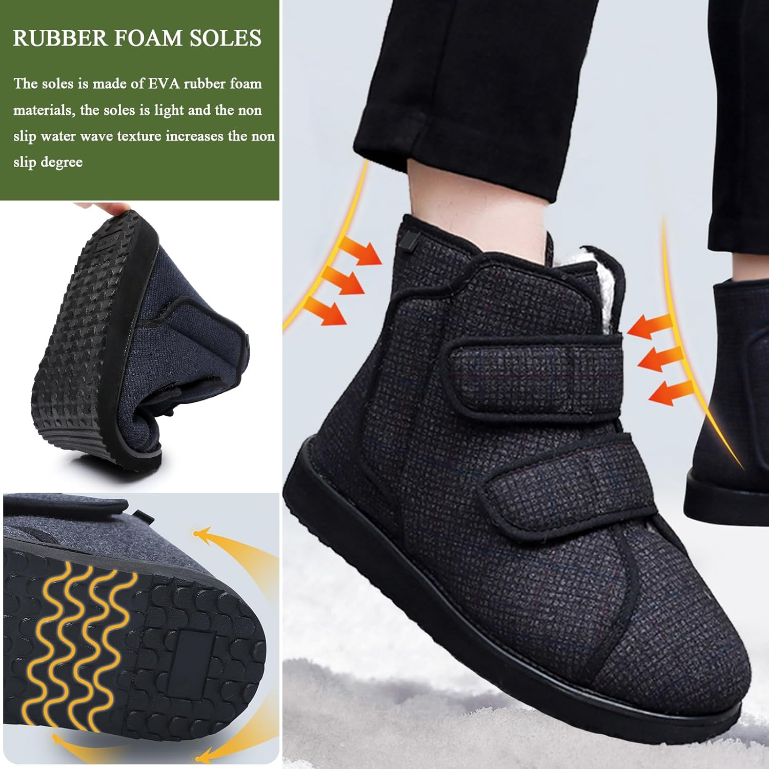 Diabetic Winter Boot Wide Width Mens Snow Boots Lightweight Warm Plush Lining Walking Shoes for Women Non Slip Comfortable Shoes for Swollen Feet