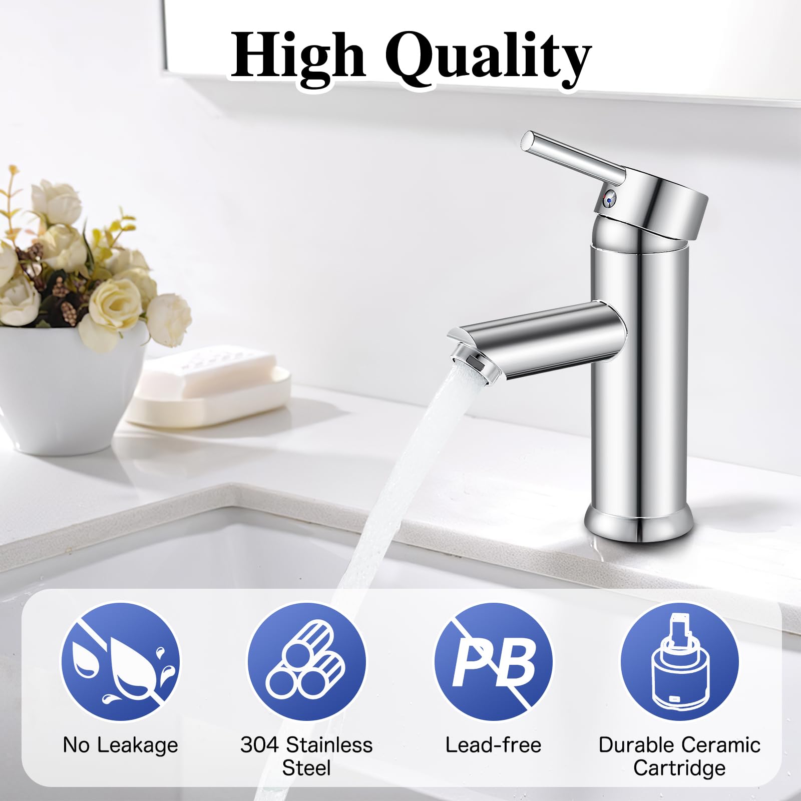 kisimixer Robinet de Salle de Bain Monocommande, Mitigeur de Lavabo Réglable Chaud et Froid, Acier Inoxydable, Chromé