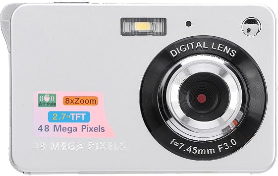 48MP 4K HD Digital Camera, Color Display, Anti Shake 48MP, Portable, 8X Digital Zoom Camera for Photography, Video Recording, Travel, with Fill Light, 2.7 Inch TFT LCD