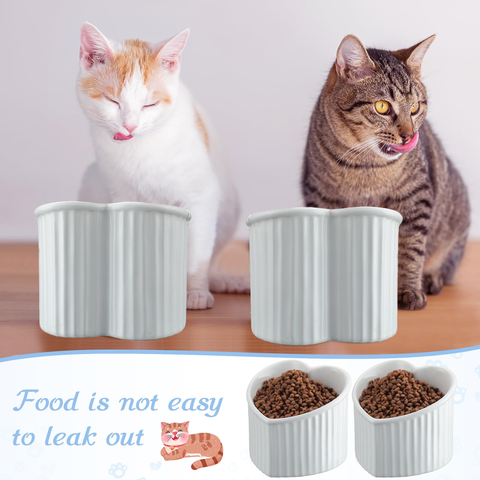 Mumufy 2 ciotole per gatti rialzate in ceramica inclinate rialzate per animali domestici, anti-vomito, per interni, senza stress, per cuccioli, a forma di cuore (bianco perlato)
