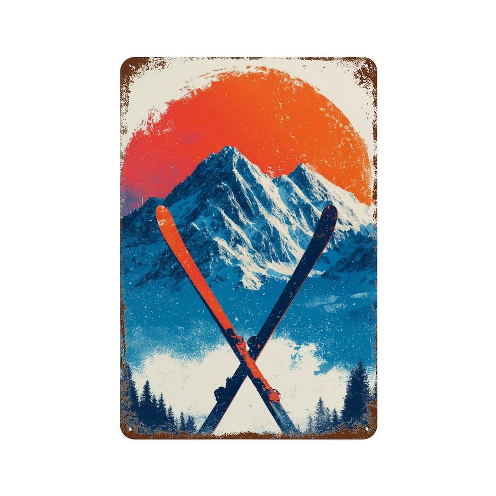 Garage Style Winter Adventure Ski Poster Rustic Tin Plaque 11.8"x7.9", Farmhouse Wall Decor for Bar And Workshop