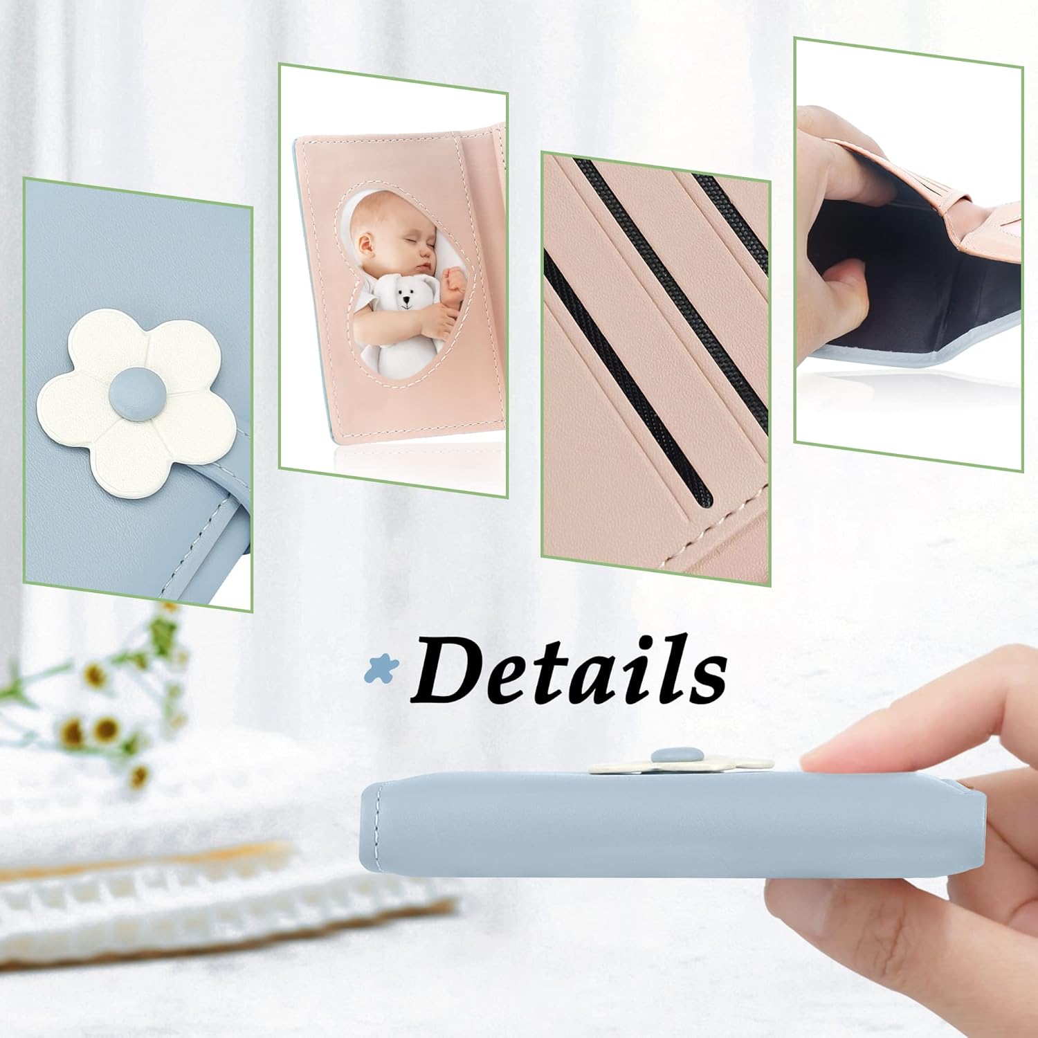 Cute Wallets for Teen Girls, Aesthetic Coquette Trifold Womens Small Wallet with Card Holder ID Window (Blue Flower) - Image 5