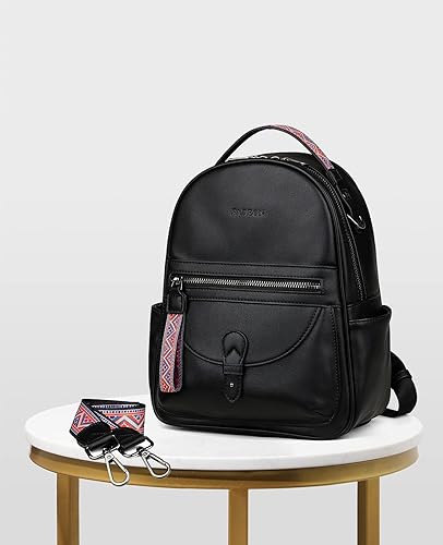 Miniatura 9 de FADEON Mini mochila para mujer, de cuero de diseñador, lindas mochilas espaciosas, mochila de hombro para mujer diaria, Negro puro, S, Mochilas de