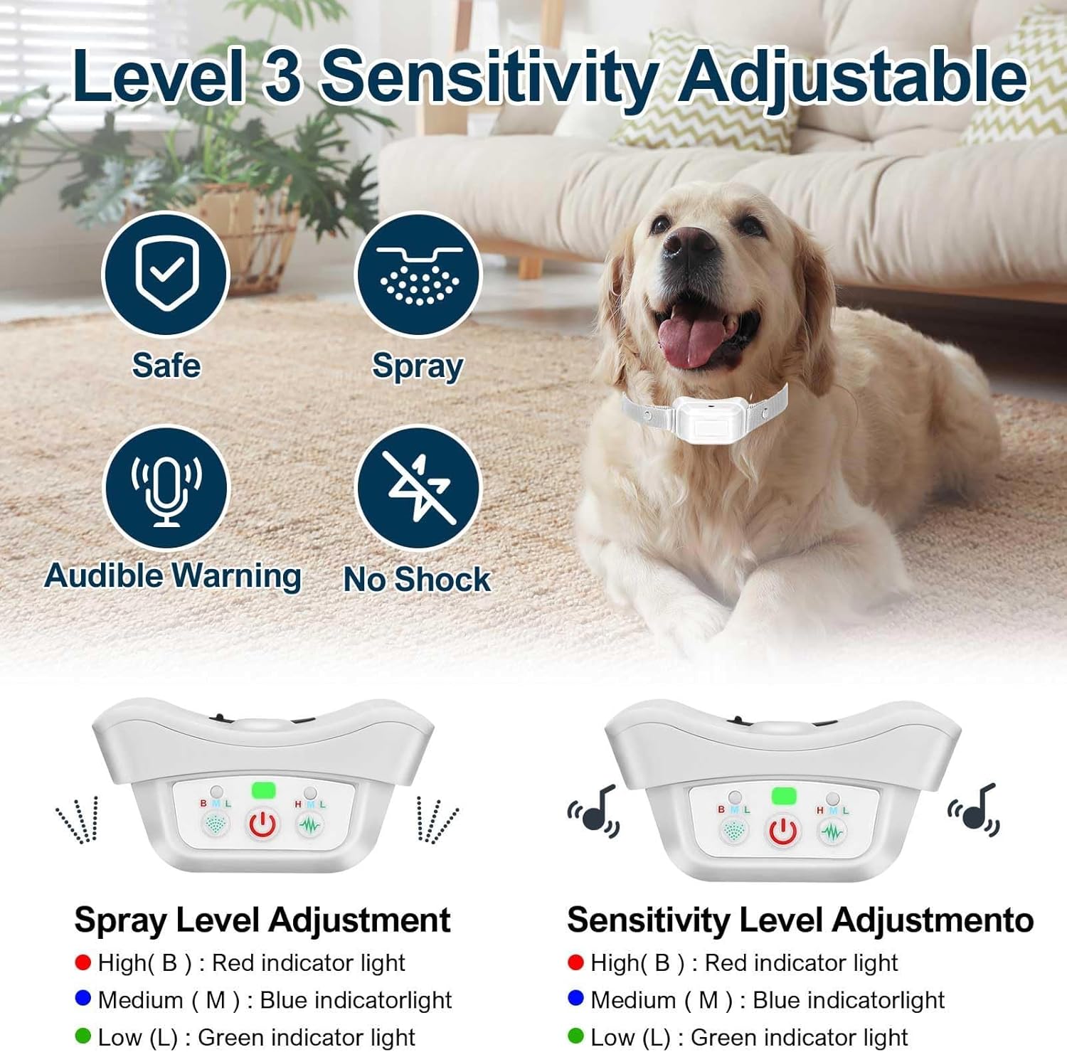 Citronella Bark Collar 2 Pack [No Citronella Refill] Citronella Dog Bark Collar Level 3 Sensitivity Adjustable Anti Barking Control Collar, Safer Spray Dog Bark Collar for L/M/S Dogs Grey