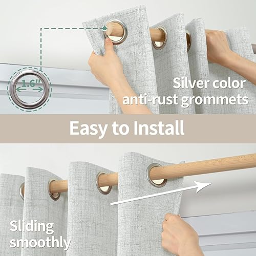 Miniatura 6 de Cortinas de lino de 63 pulgadas de largo para ventana de dormitoriocomedor, filtrado de luz, arpillera gruesa semitransparente, no se transparenta,