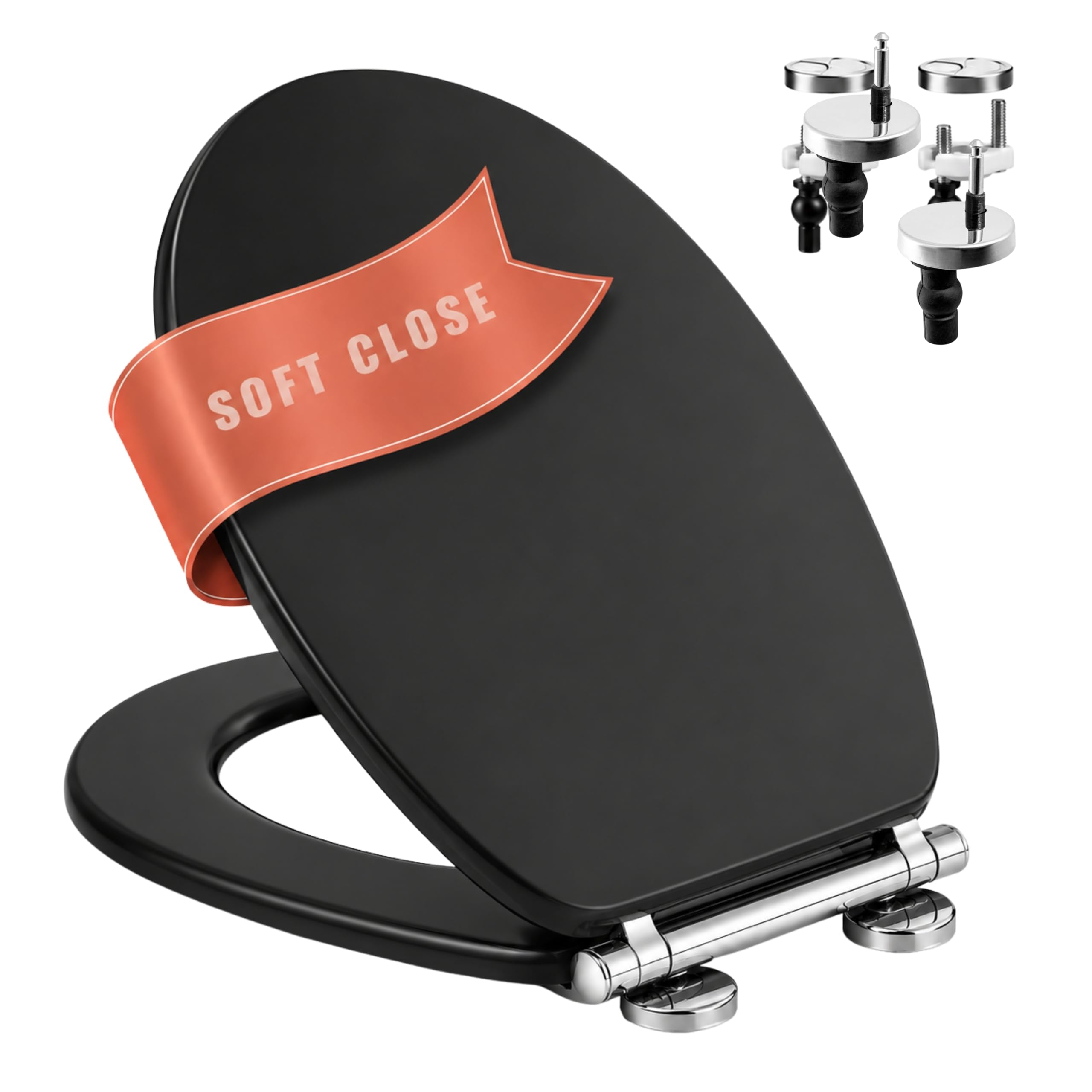 18" Premium Wooden Black Soft Close Toilet Seat Quick Release Anti-Slam