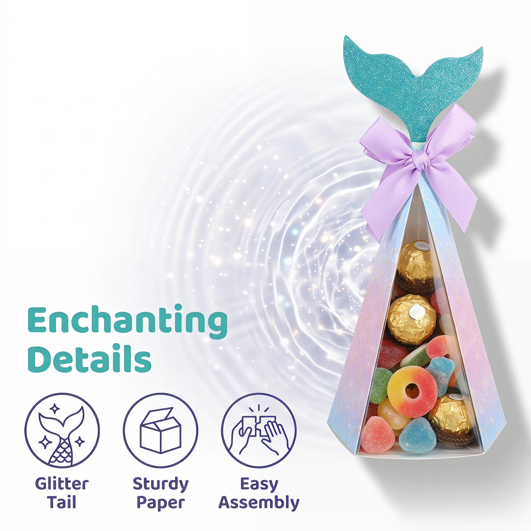 20PCS Mermaid Party Boxes, Mermaid Gift Bags with Thank You Stickers for Kids Birthday, Ariel Costume Ball, Under The Sea Party Decorations