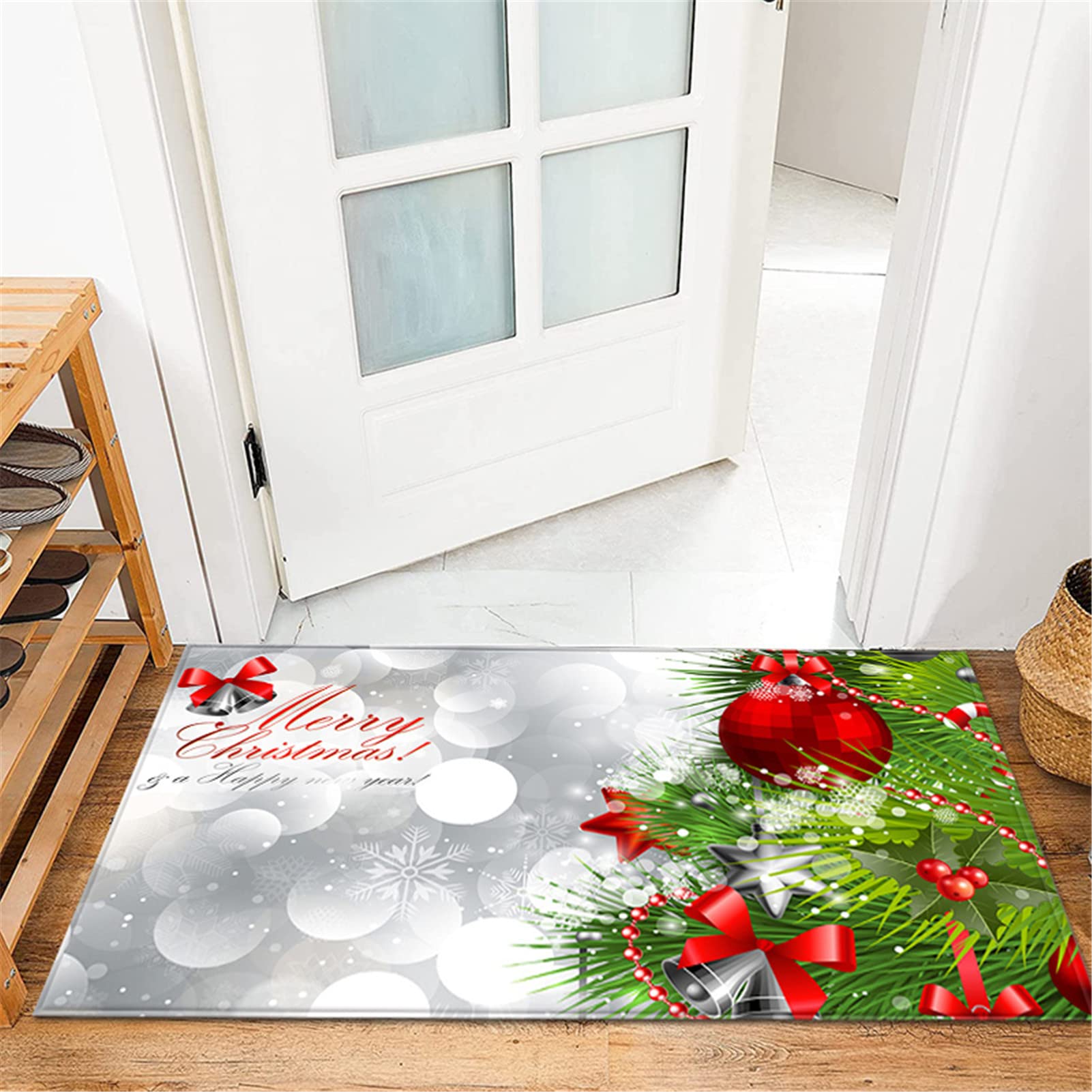 Alfombra Entrada Navidad Interior, Navidad Decoración Felpudo con Patrón Navideño, Alfombra Navideña Lavable Antideslizante para Cocina, Baño, Sala De Estar, Dormitorio,7,60x180cm/23.6"x70.8"