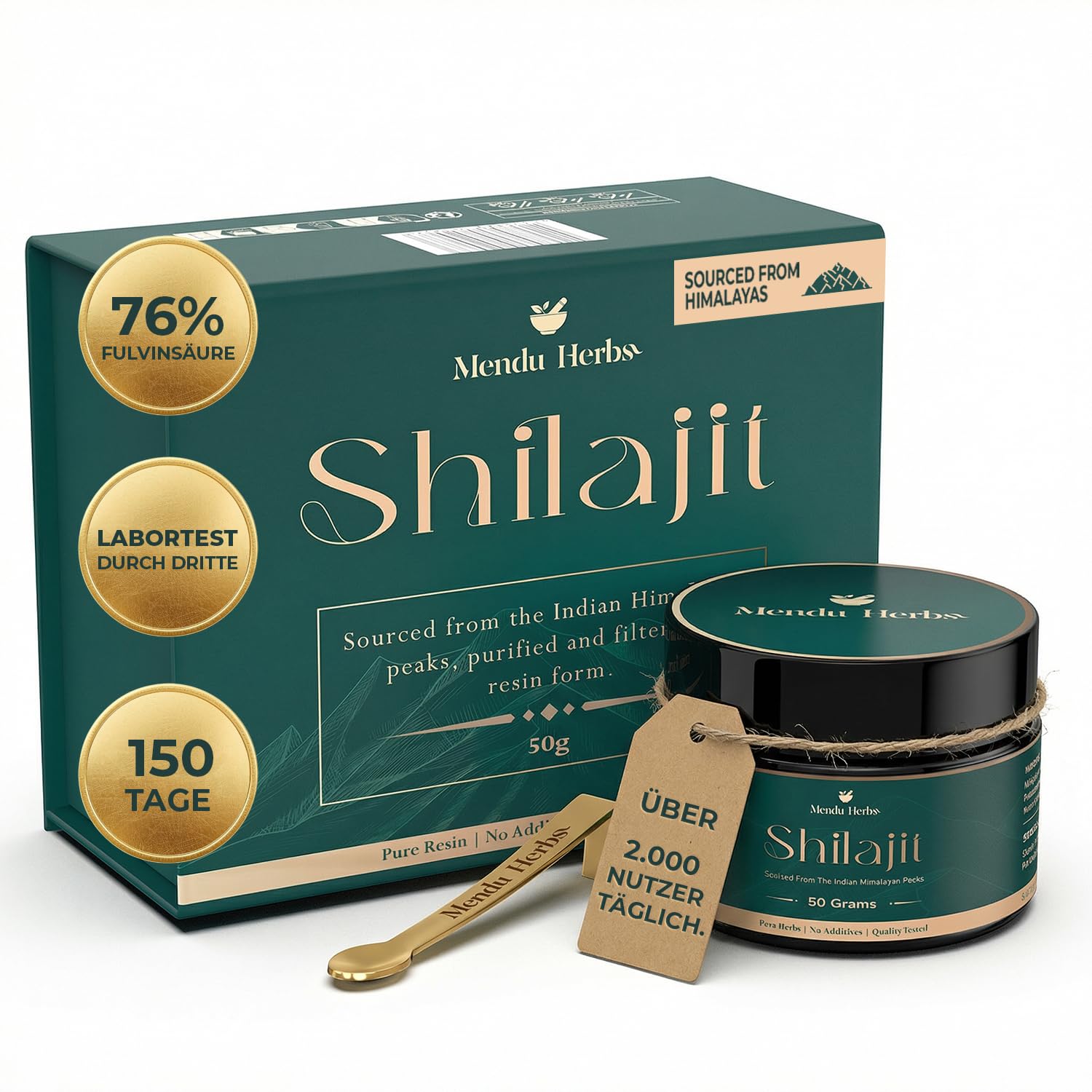 Mendu Herbs 100% reines Shilajit-Harz - Original Himalaya-Shilajit - Authentisch, vegan, ethisch gewonnen, mit Fulvin- & Huminsäure sowie über 85 Spurenelementen - Steigert Energie & Ausdauer