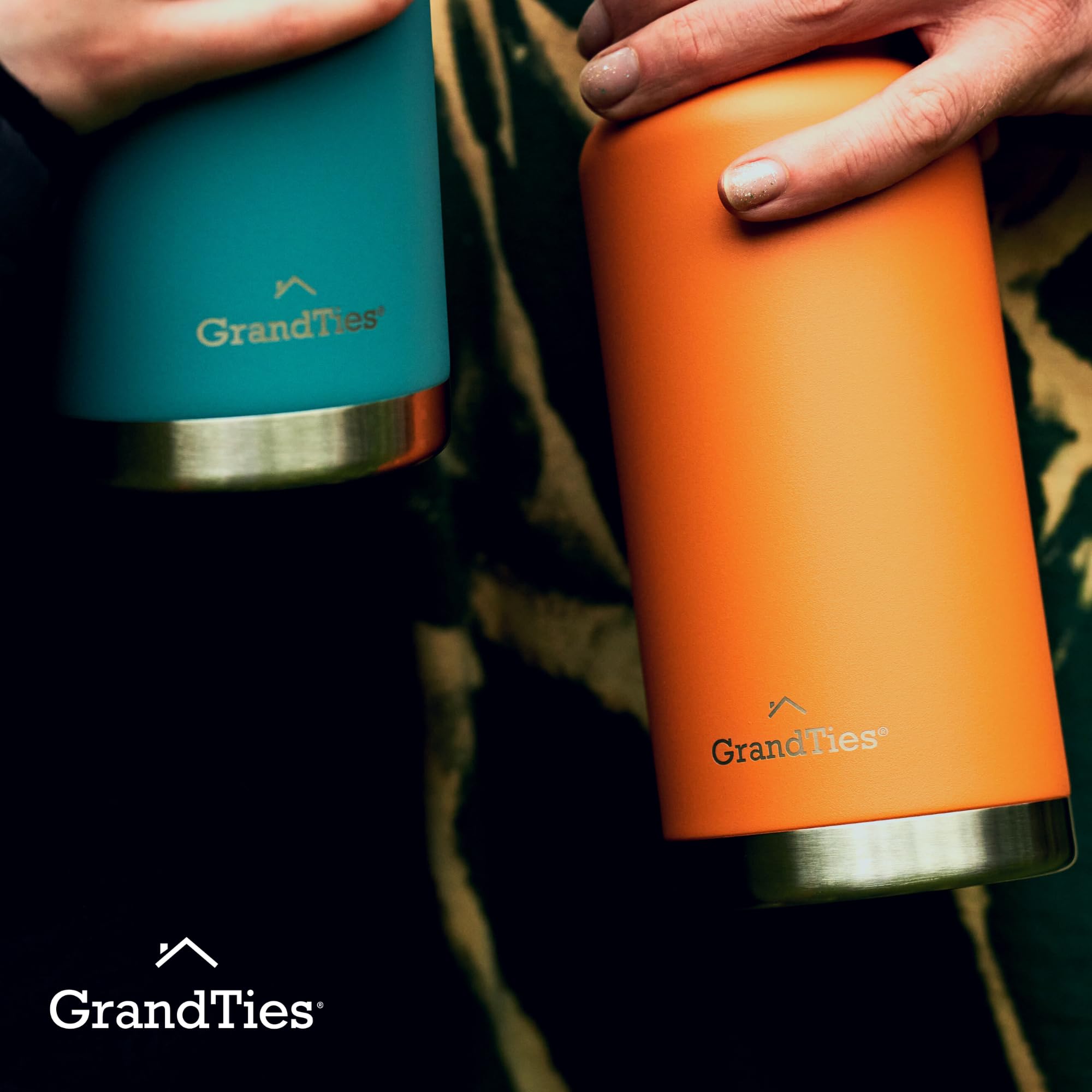 GRANDTIES Bouteilles d'eau de sport en acier inoxydable à 2 goulots – Large goulot isotherme sous vide – Réutilisables, anti-fuite, sans BPA – Pour voyage, salle de sport – Pour homme et femme