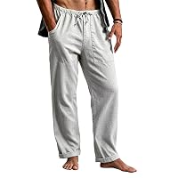 Cegerne Pantaloni in Lino Uomo Lunghi Leggeri, Pantaloni Estivi Casual con Vita Elastica e Coulisse