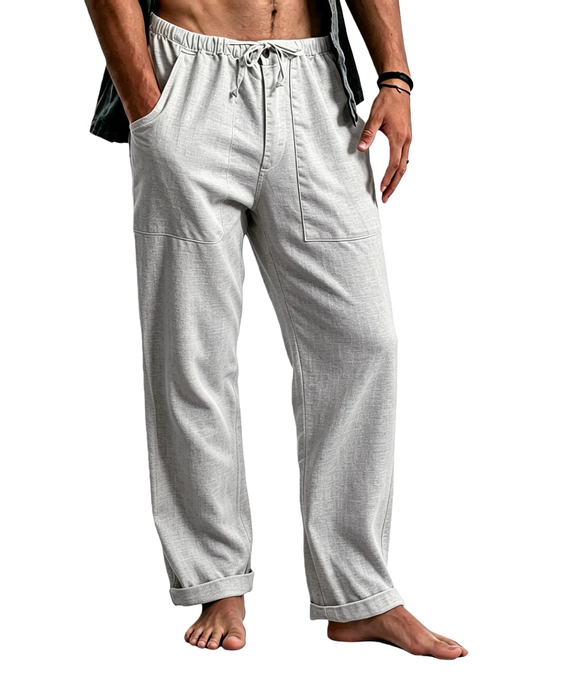 Cegerne Pantaloni in Lino Uomo Lunghi Leggeri, Pantaloni Estivi Casual con Vita Elastica e Coulisse, per Spiaggia Vacanze Medievale Vintage e Uso Quotidiano
