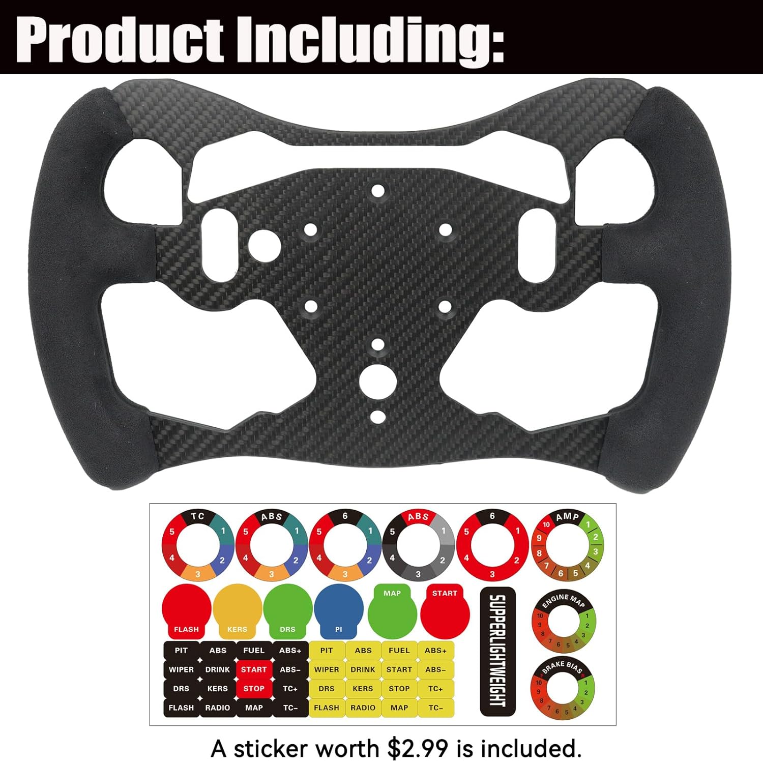 F1 Formula Real Carbon Fiber Wheel Mod For Logitech G PRO SIM Racing Wheel ; Replace Supper lightweight Compatible with Logitech G RS RS50 System Hub Shifter With Suede Grip