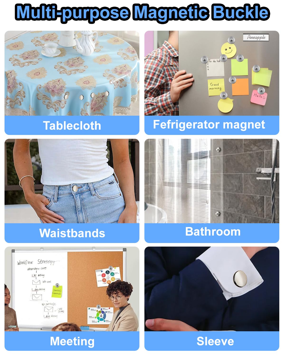 Curtain Magnets Closure, 10 Pairs Magnetic Curtain Clips with 10 Pairs Self-Adhesive Patch, Strong Curtain Magnets to Keep Curtain Closed for Bedroom Curtains, Shower Liners, Office Draperies 2