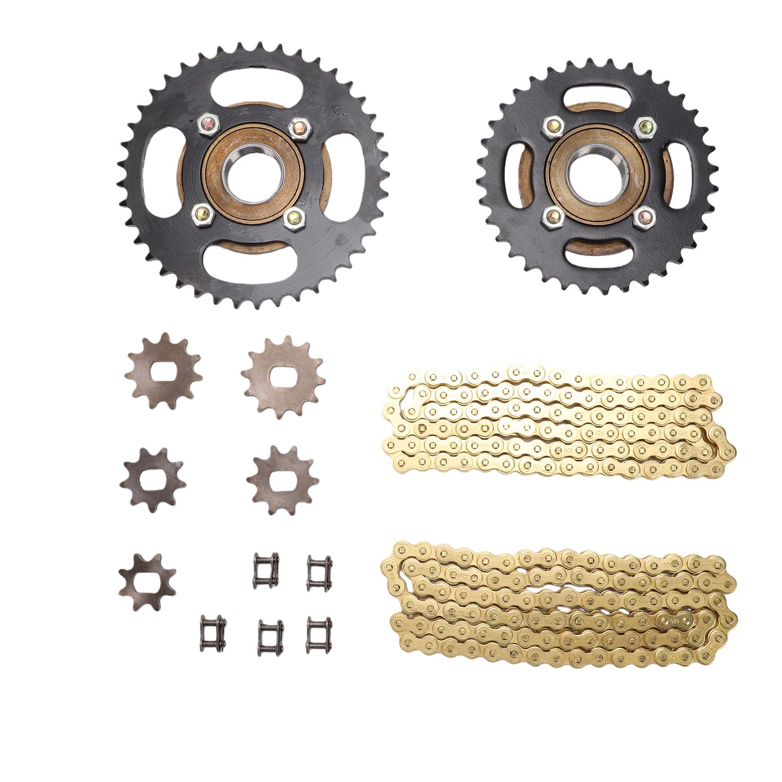 Akozon Zestaw Zębatek łańcucha 420, Metalowy Zestaw łańcuchów Mini Bike o Wysokiej Wytrzymałości 420 z Zębatkami 41T 36T i Małymi Zębatkami 8T 12T do Minirowerów ATV Gokart